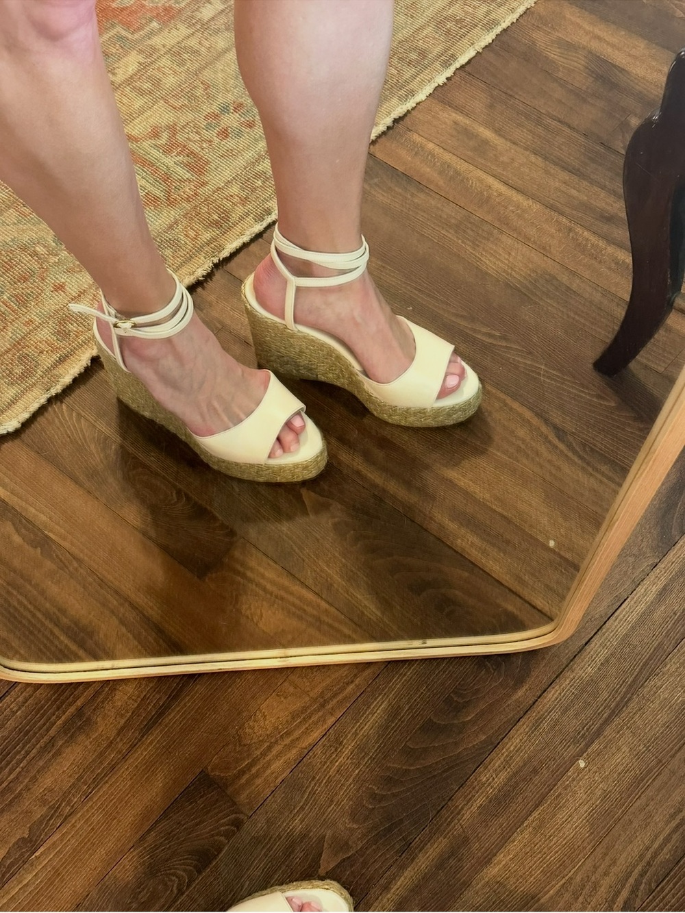 Stuart Weitzman Cream Espadrille Platform Wedges with Ankle Straps - Picture 7 of 8